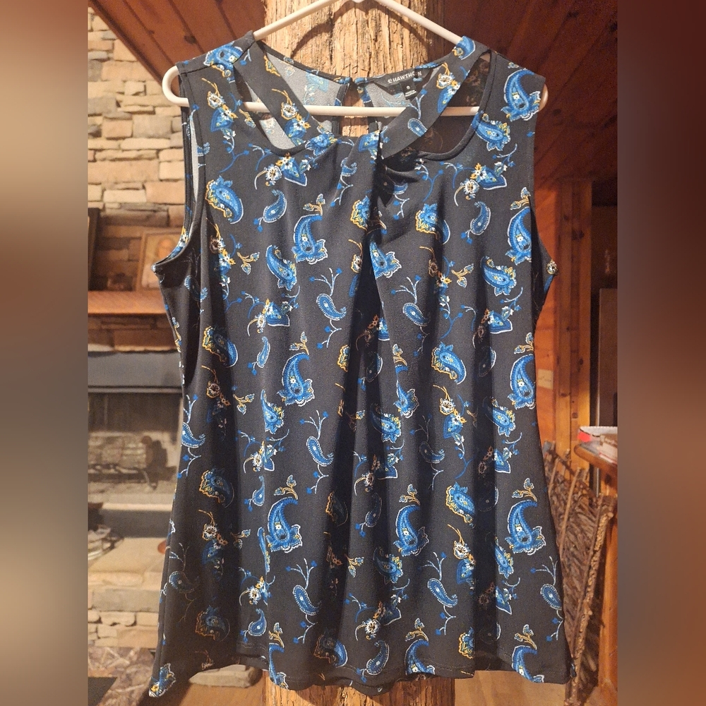 Elegant Black and Blue Paisley Women's Top By 41 Hawthorn XL